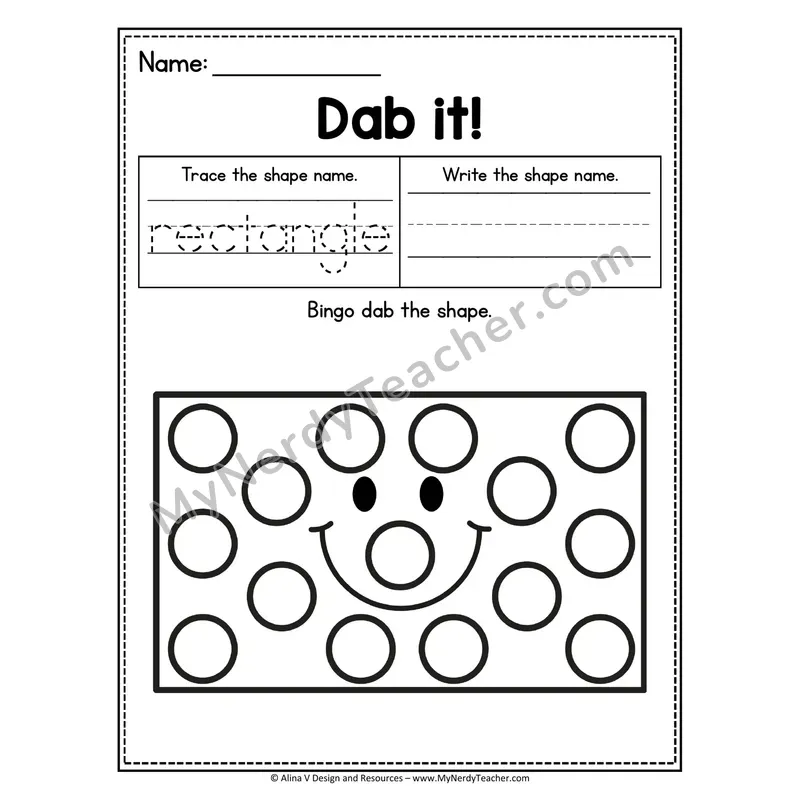 Dab it! 2D Shape Worksheet — Bingo Dab the Rectangle