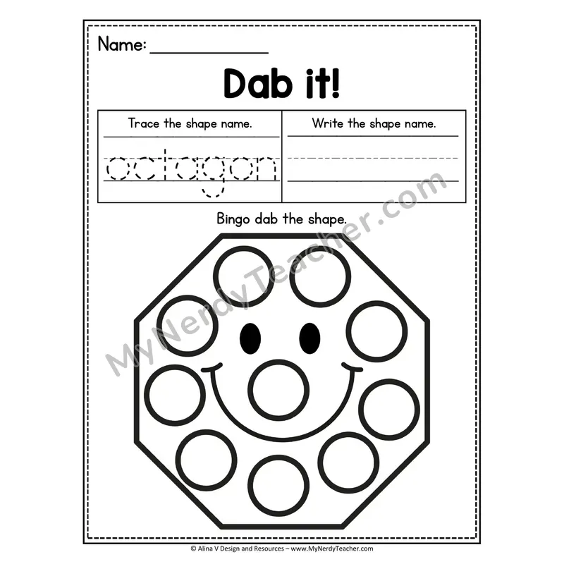 Dab it! 2D Shape Worksheet — Bingo Dab the Octagon