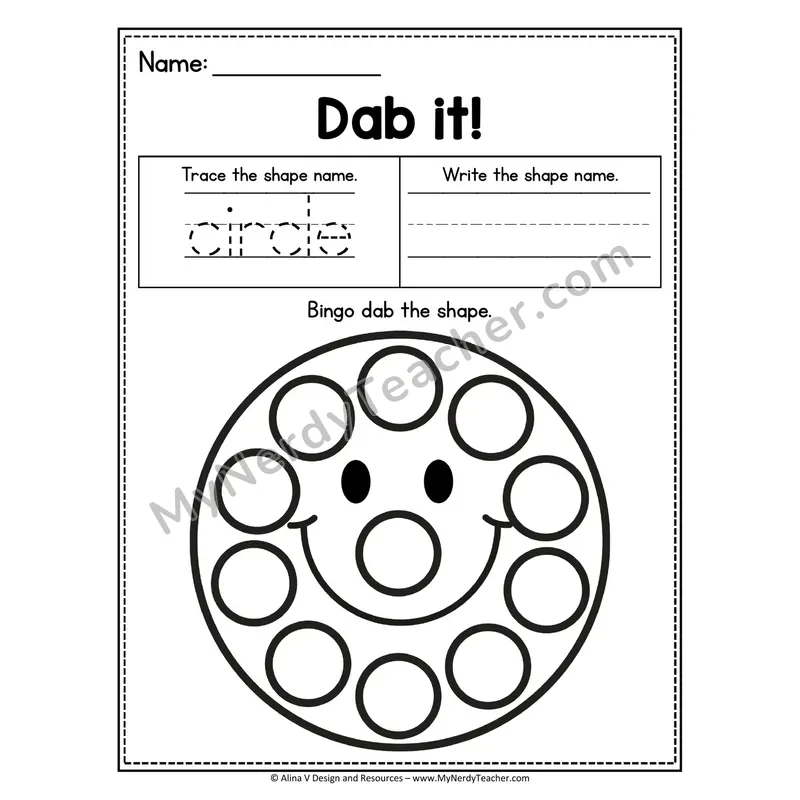 Dab it! 2D Shape Worksheet — Bingo Dab the Circle