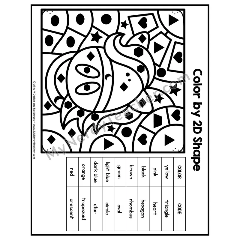Color by 2D Shape Worksheet — Mystery Picture #16
