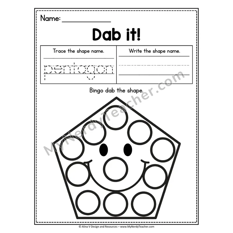 Dab it! 2D Shape Worksheet — Bingo Dab the Pentagon