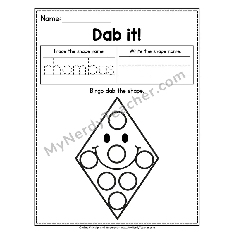 Dab it! 2D Shape Worksheet — Bingo Dab the Rhombus