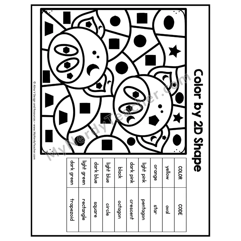 Color by 2D Shape Worksheet — Mystery Picture #13