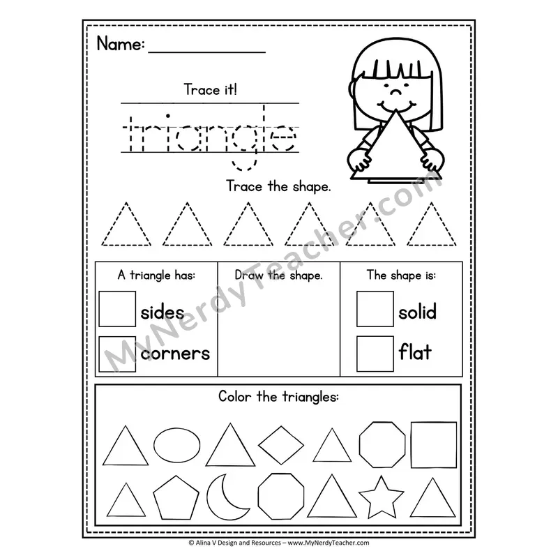 2D Shape Tracing Worksheet — Name, Trace, and Identify Triangle