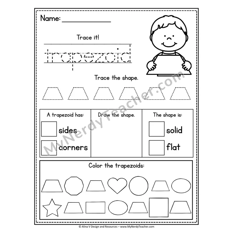 2D Shape Tracing Worksheet — Name, Trace, and Identify Trapezoid