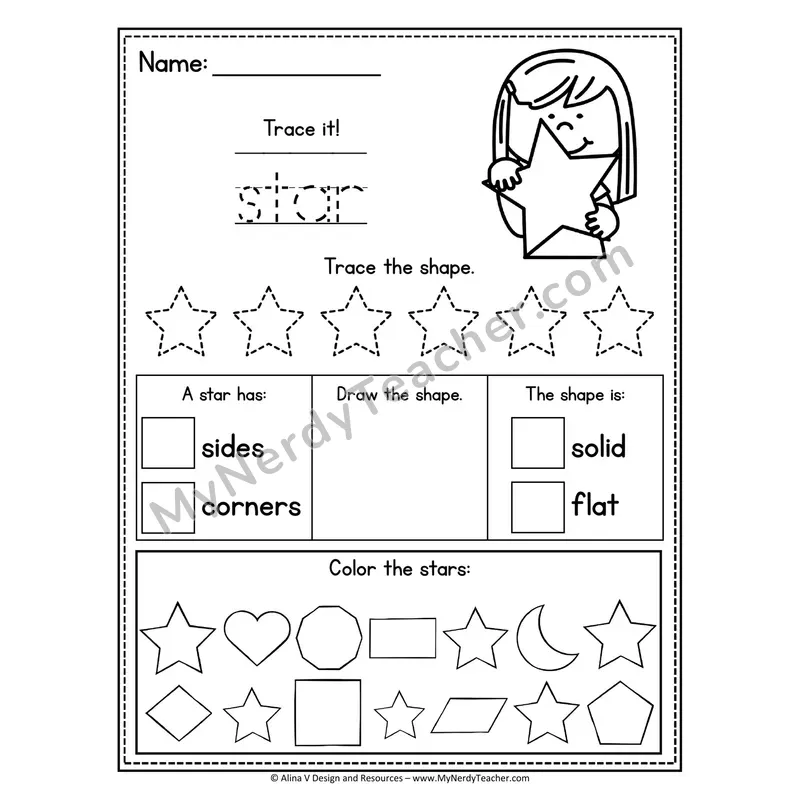 2D Shape Tracing Worksheet — Name, Trace, and Identify Star