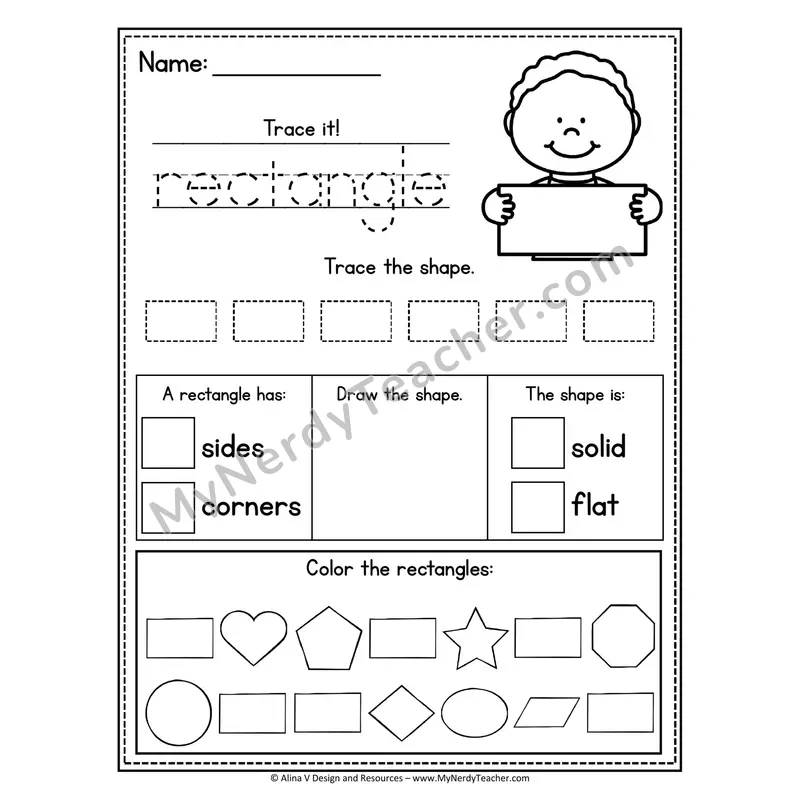 2D Shape Tracing Worksheet — Name, Trace, and Identify Rectangle
