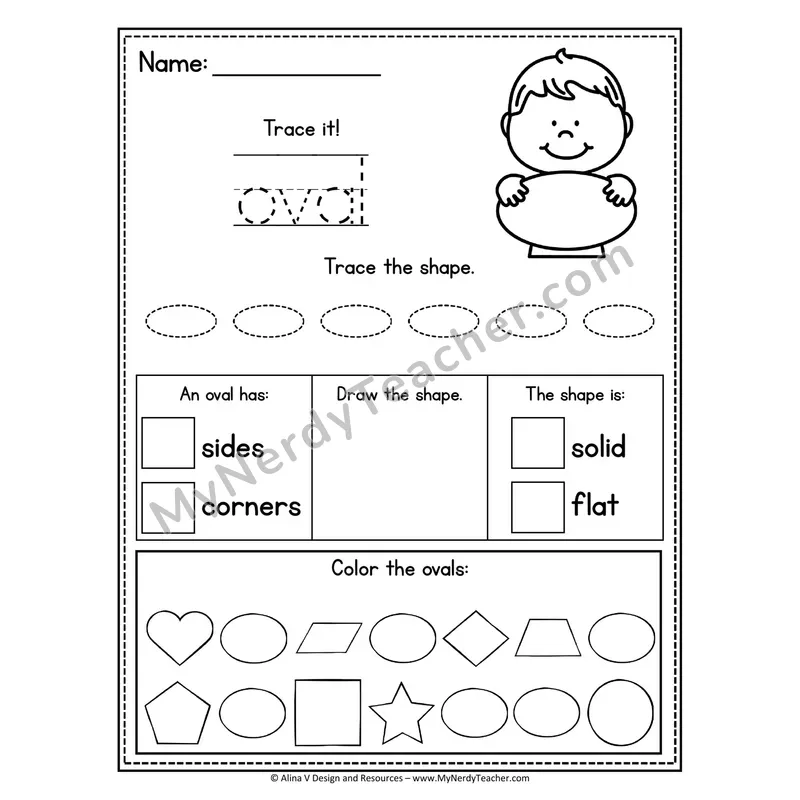 2D Shape Tracing Worksheet — Name, Trace, and Identify Oval