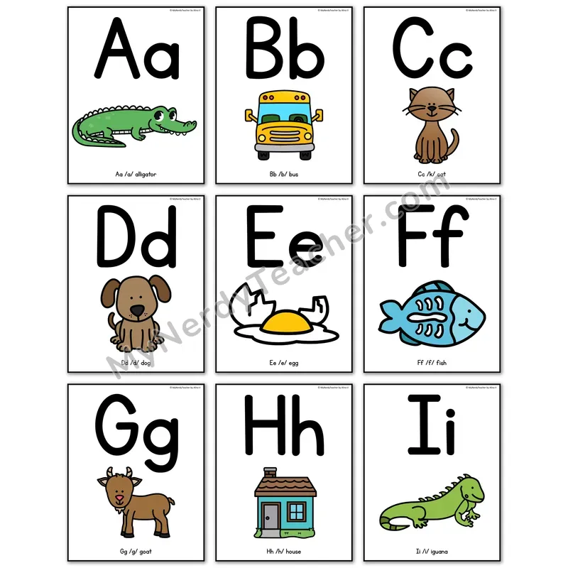 Alphabet Flashcards — Color Letter Sound Picture Cards A-Z