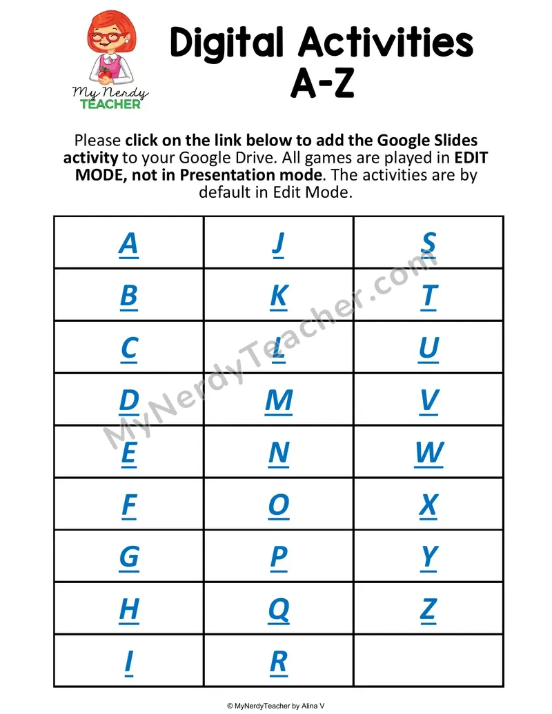 Digital Alphabet Activities A-Z — Letter Recognition Google Slides