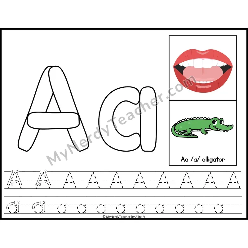 Letter A Playdough Mat — Color Alphabet Tracing Mat with Mouth Articulation