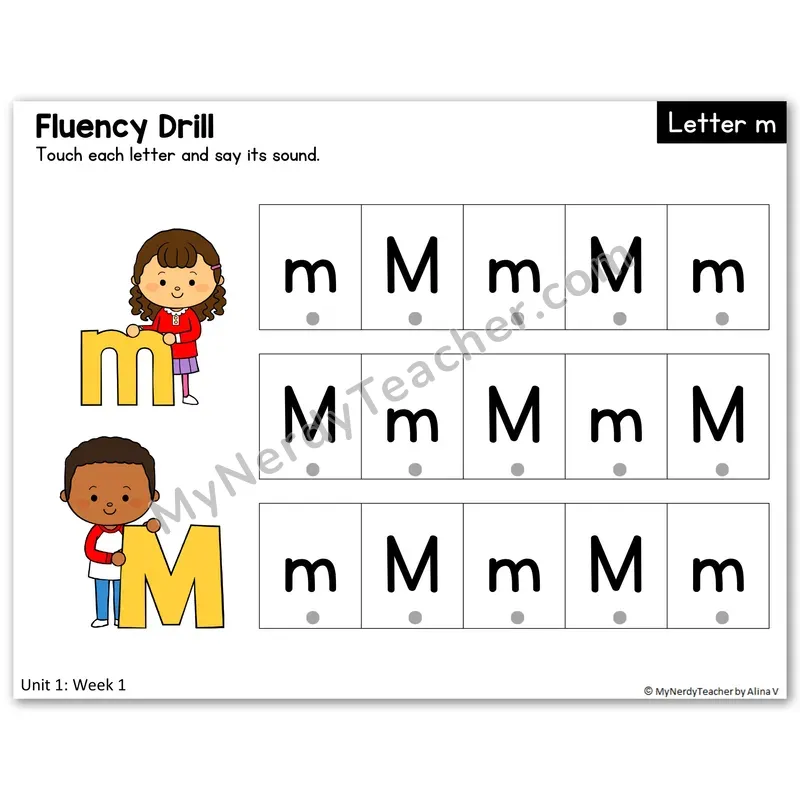 Alphabet Fluency Drills — Letter Sound Practice Color and BW Worksheets