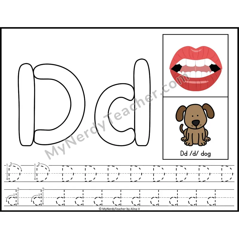 Letter D Playdough Mat — Color Alphabet Tracing Mat with Articulation