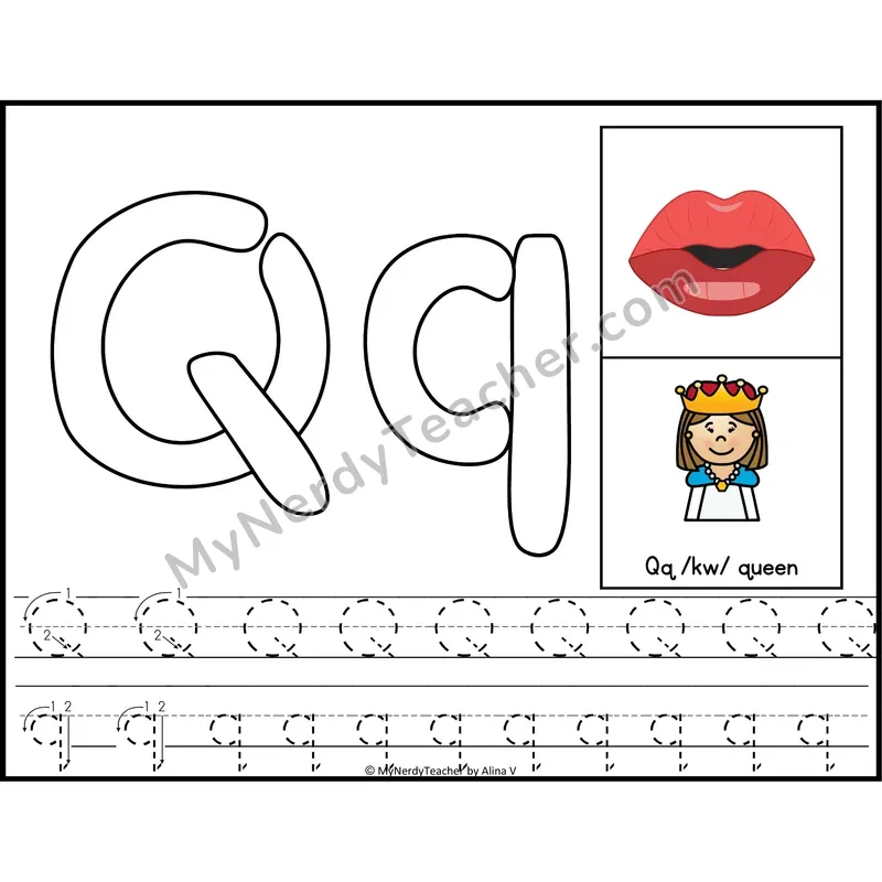Letter Q Playdough Mat — Color Alphabet Tracing Mat with Articulation