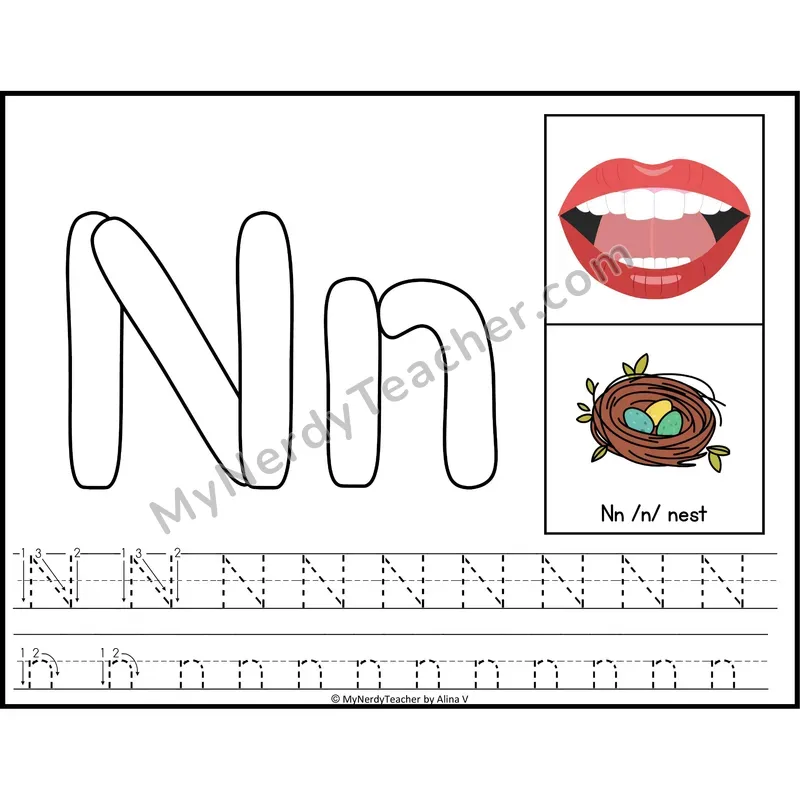 Letter N Playdough Mat — Color Alphabet Tracing Mat with Articulation