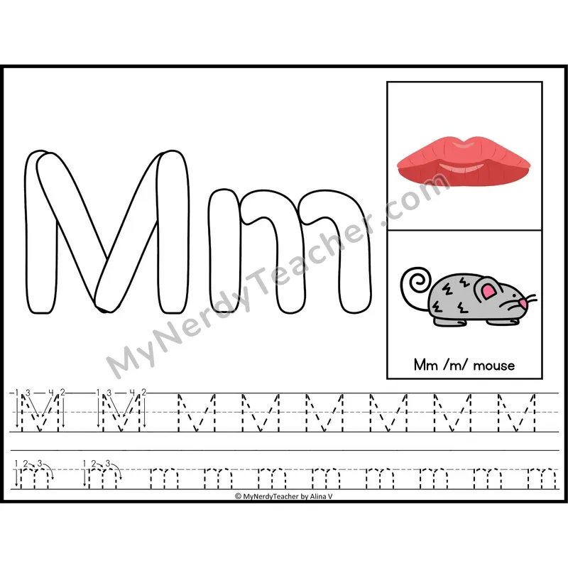 Letter M Playdough Mat — Color Alphabet Tracing Mat with Articulation
