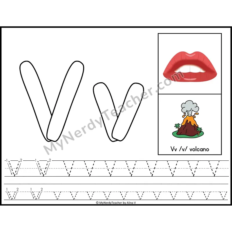 Letter V Playdough Mat — Color Alphabet Tracing Mat with Articulation