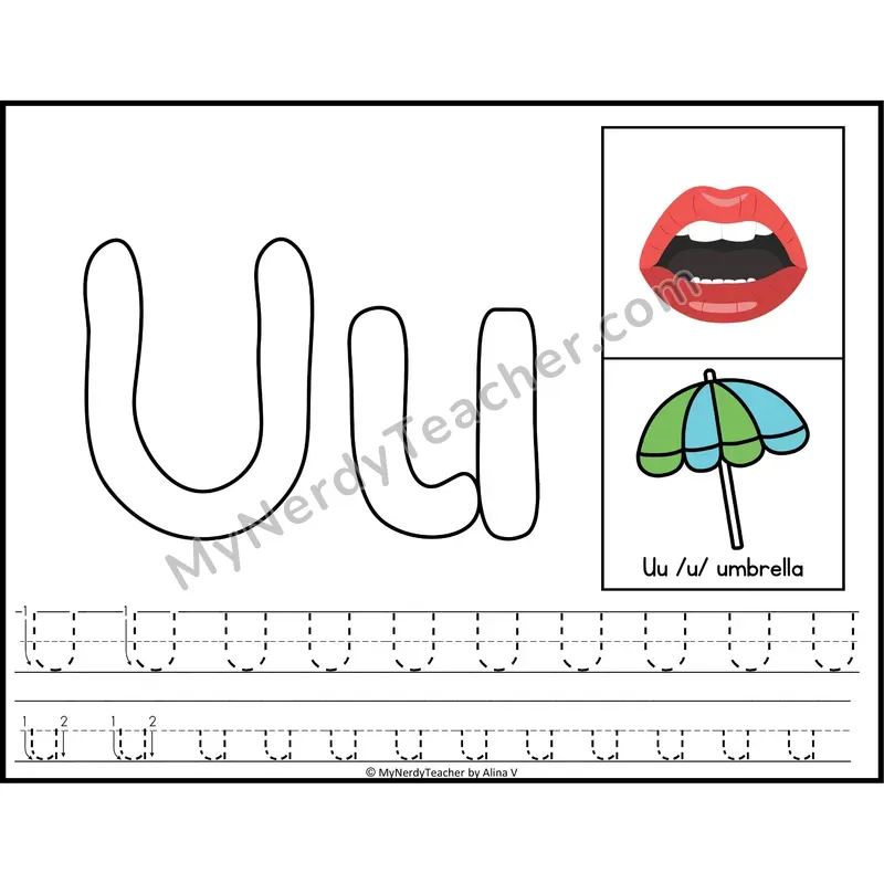 Letter U Playdough Mat — Color Alphabet Tracing Mat with Articulation