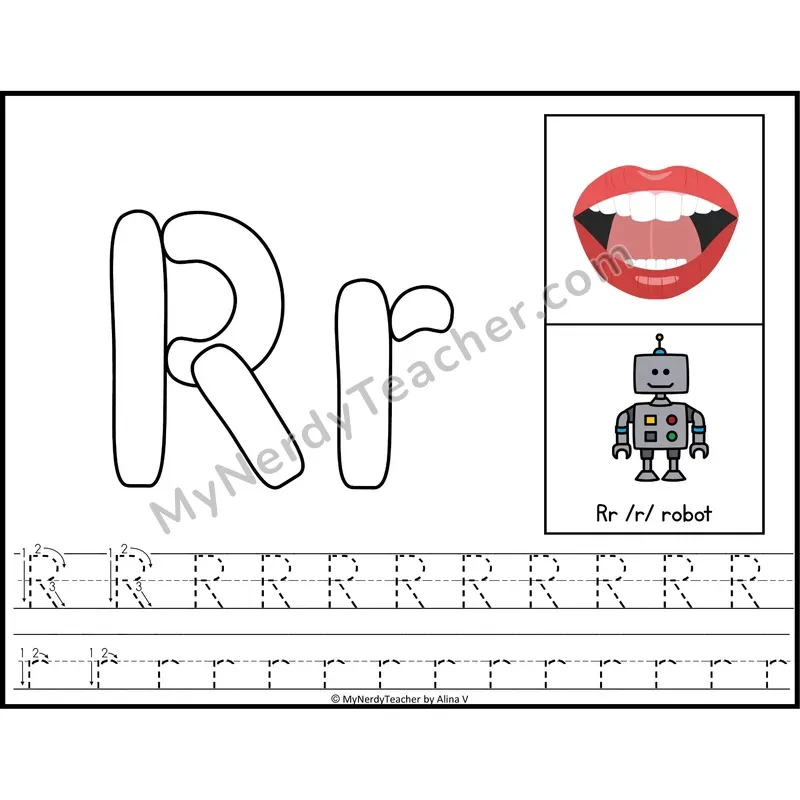 Letter R Playdough Mat — Color Alphabet Tracing Mat with Articulation