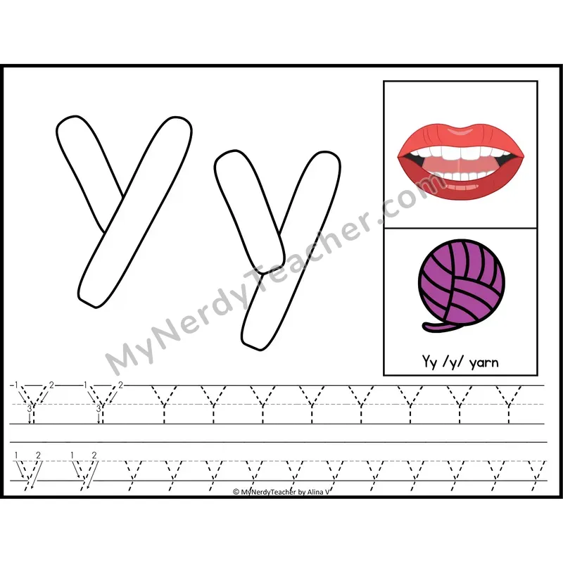 Letter Y Playdough Mat — Color Alphabet Tracing Mat with Articulation