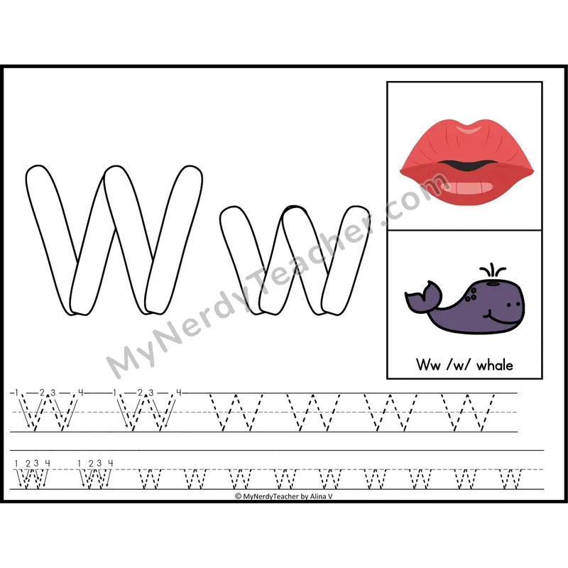 Letter W Playdough Mat — Color Alphabet Tracing Mat with Articulation