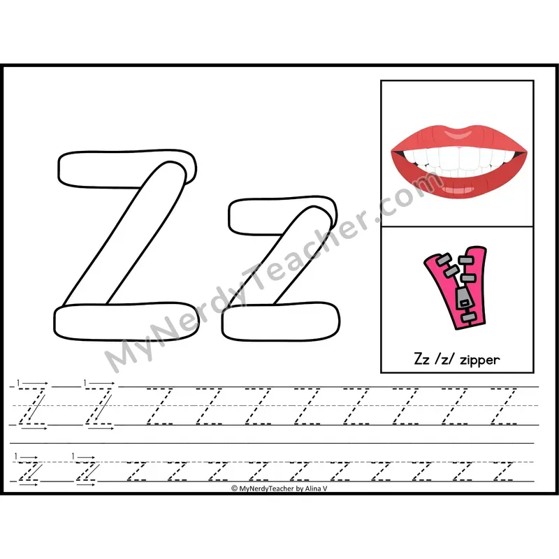 Letter Z Playdough Mat — Color Alphabet Tracing Mat with Articulation