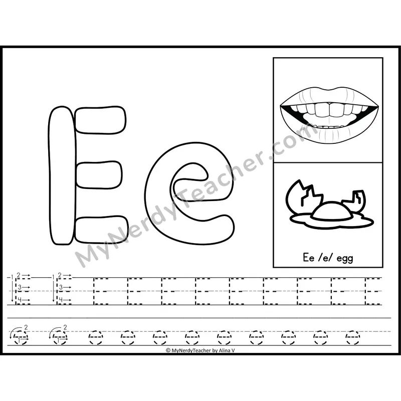 Letter E Playdough Mat — Black and White Alphabet Tracing Mat with Articulation