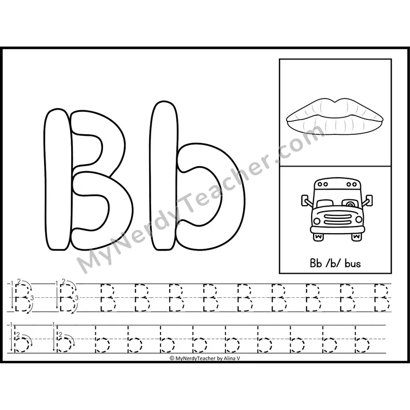 Letter B Playdough Mat — Black and White Alphabet Tracing Mat with Articulation