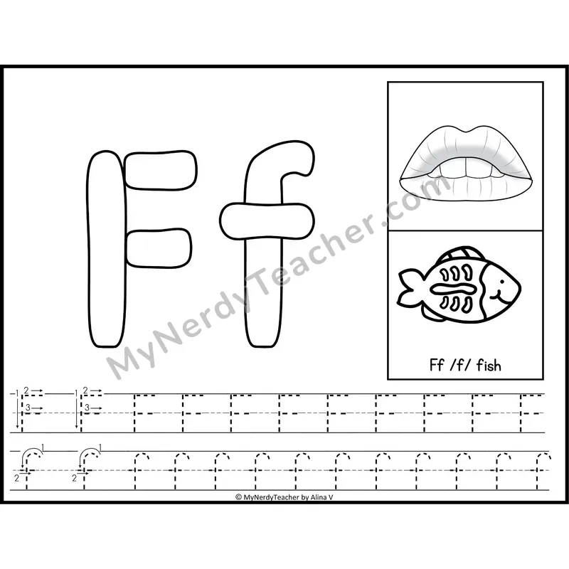 Letter F Playdough Mat — Black and White Alphabet Tracing Mat with Articulation