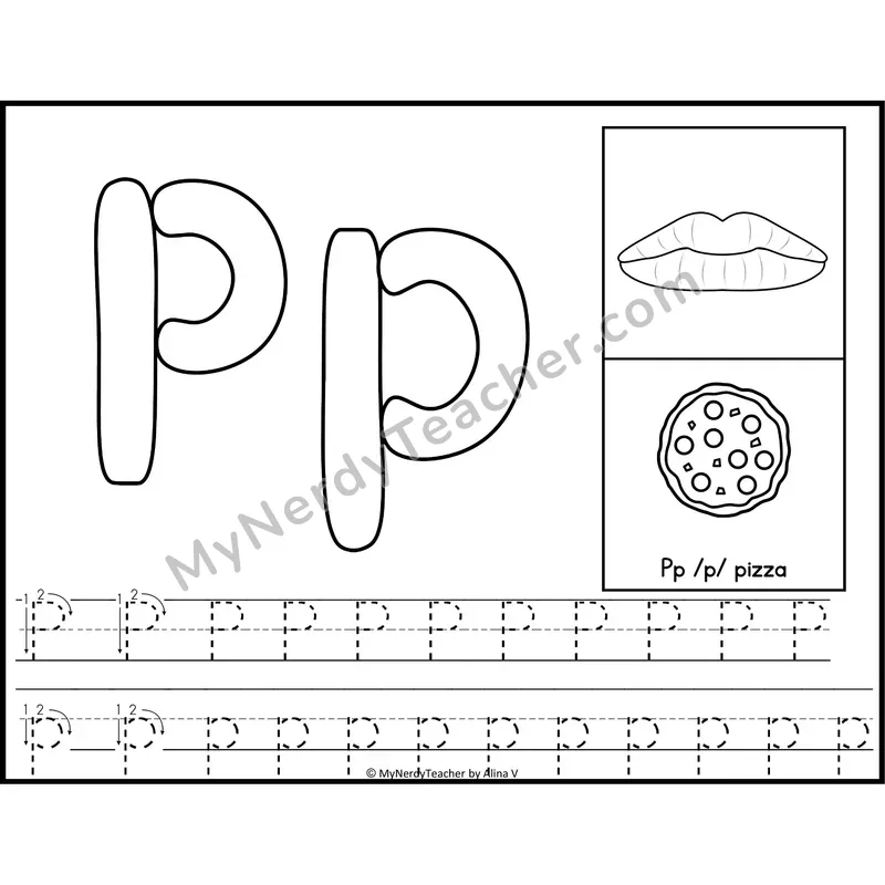 Letter P Playdough Mat — Black and White Alphabet Tracing Mat with Articulation