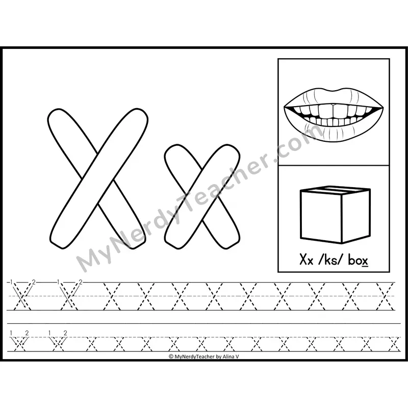 Letter X Playdough Mat — Black and White Alphabet Tracing Mat with Articulation
