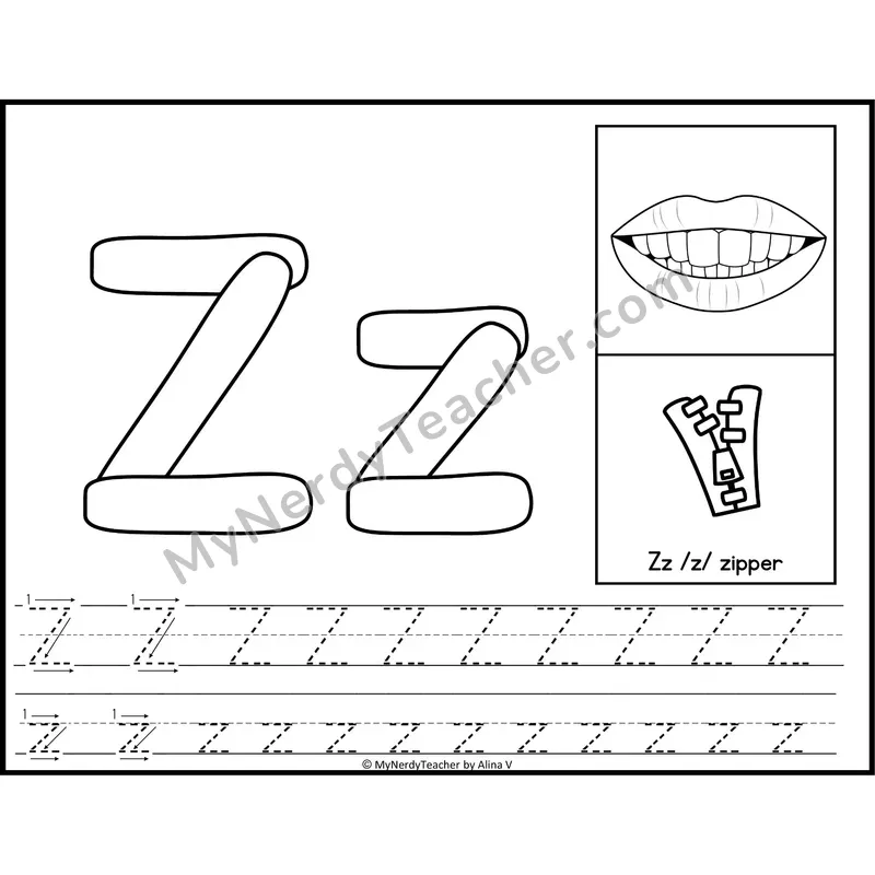 Letter Z Playdough Mat — Black and White Alphabet Tracing Mat with Articulation