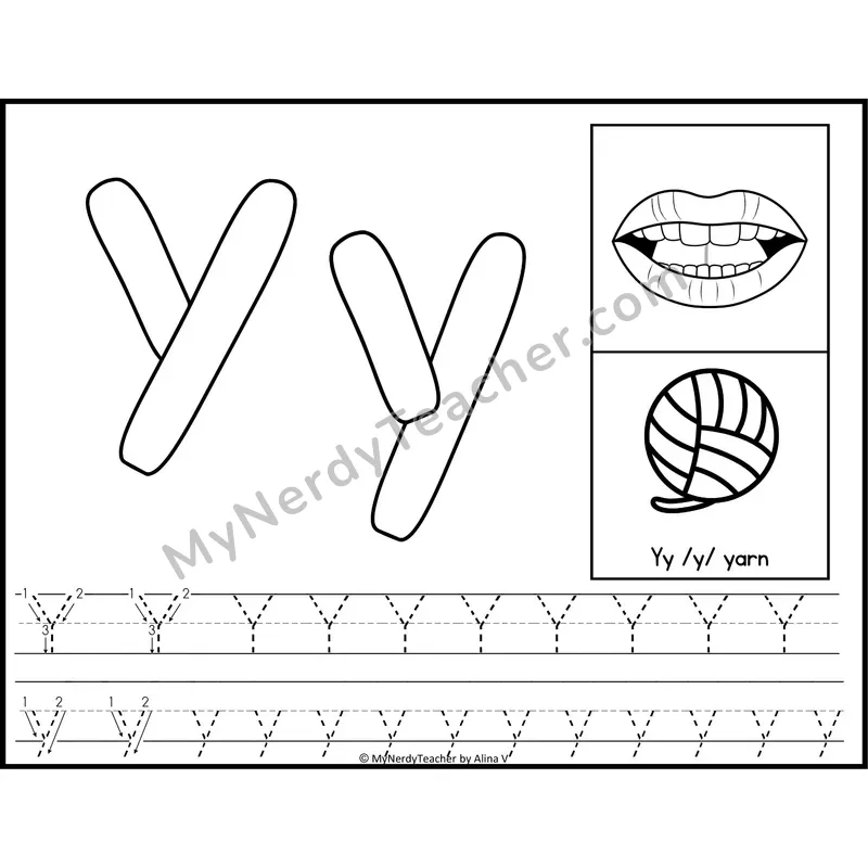 Letter Y Playdough Mat — Black and White Alphabet Tracing Mat with Articulation