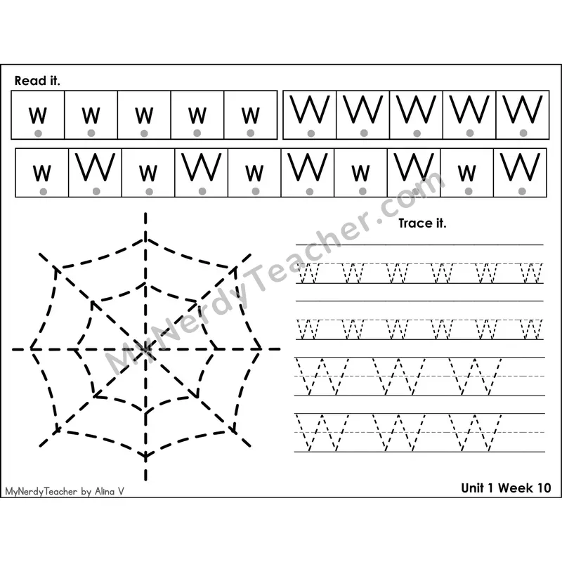Letter W Tracing Activity — Read It Trace It Worksheet with Picture