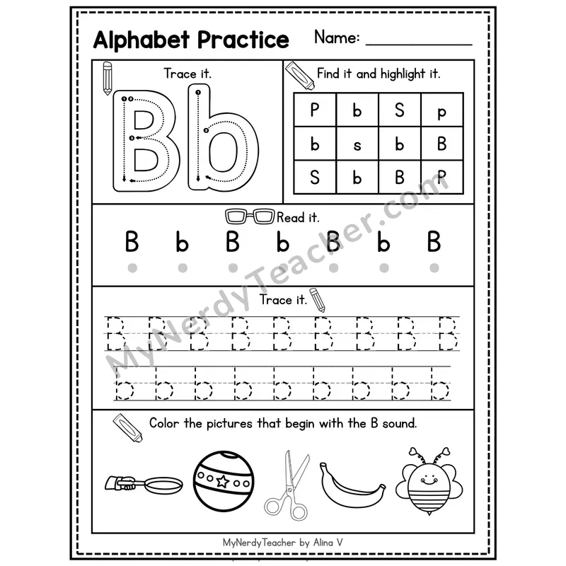 Letter F Alphabet Practice Worksheet — Trace Find Read and Beginning Sounds