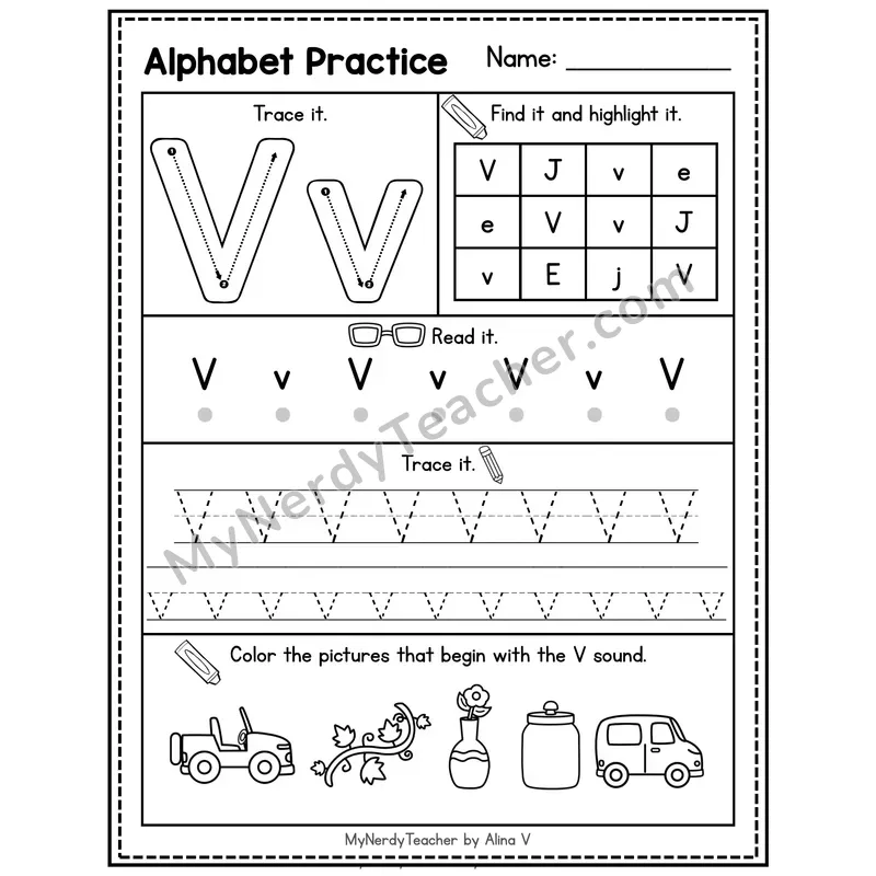Letter U Alphabet Practice Worksheet — Trace Find Read and Beginning Sounds