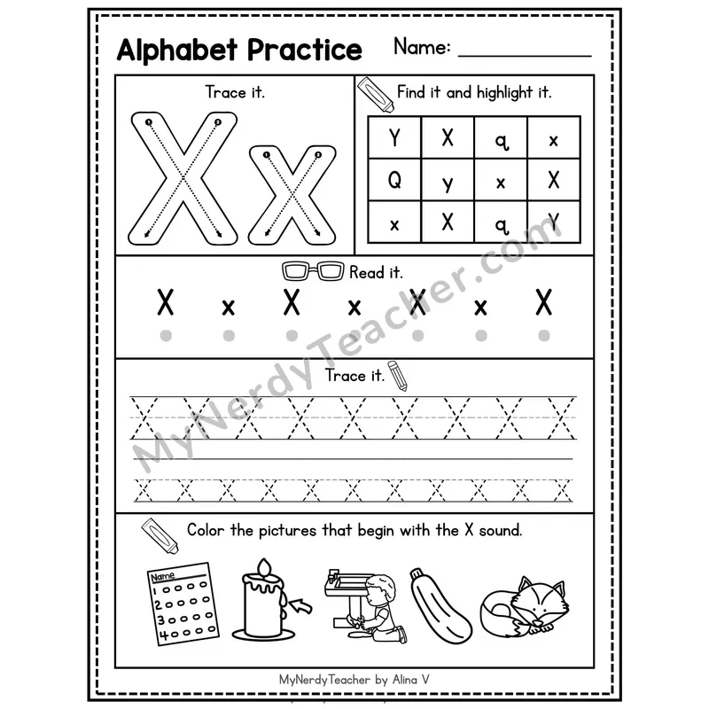 Letter Z Alphabet Practice Worksheet — Trace Find Read and Beginning Sounds