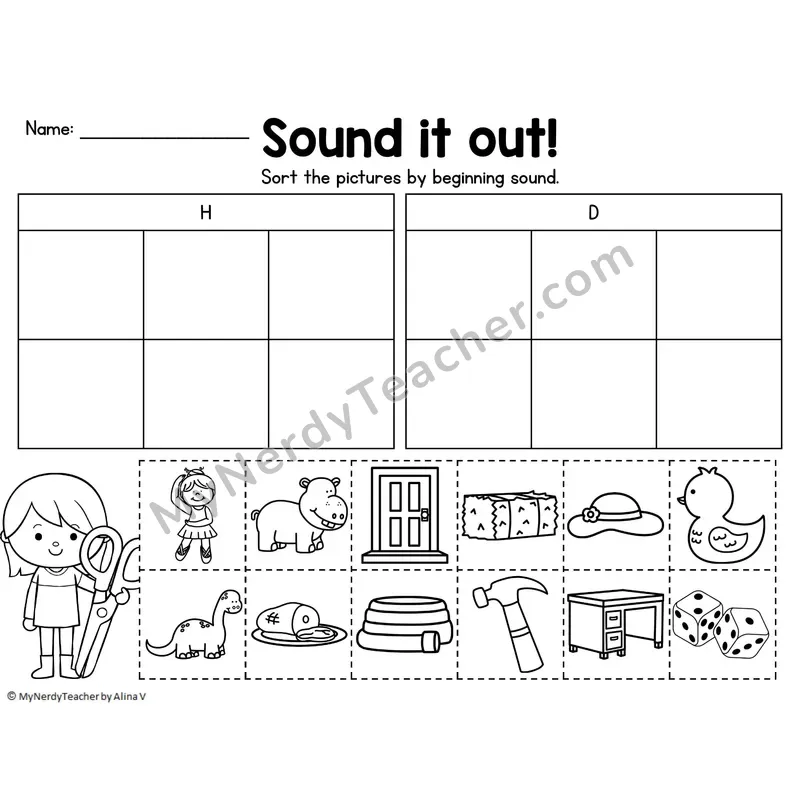 Beginning Sound Sort — Letters H, D Cut and Paste Picture Sort