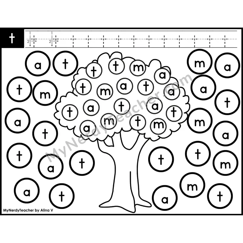 Lowercase Letter t Dab a Dot Worksheet — Letter Recognition Center