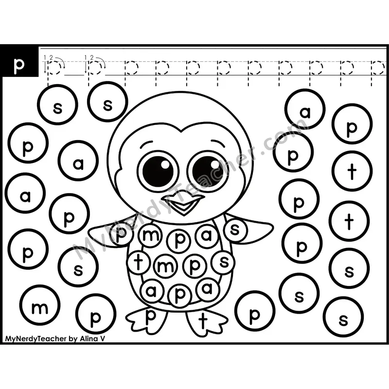 Lowercase Letter p Dab a Dot Worksheet — Letter Recognition Center