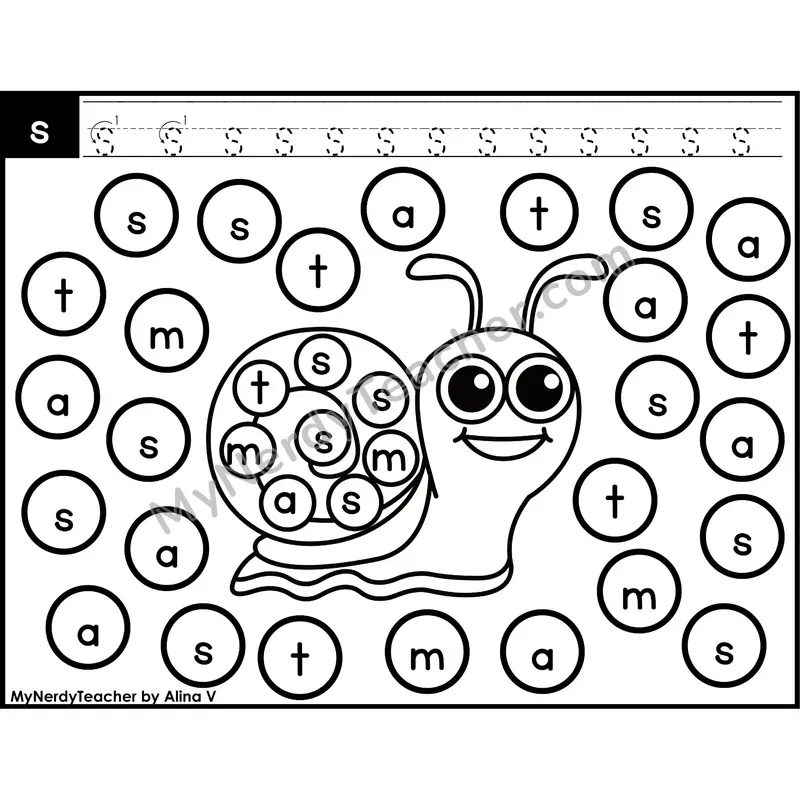Lowercase Letter s Dab a Dot Worksheet — Letter Recognition Center