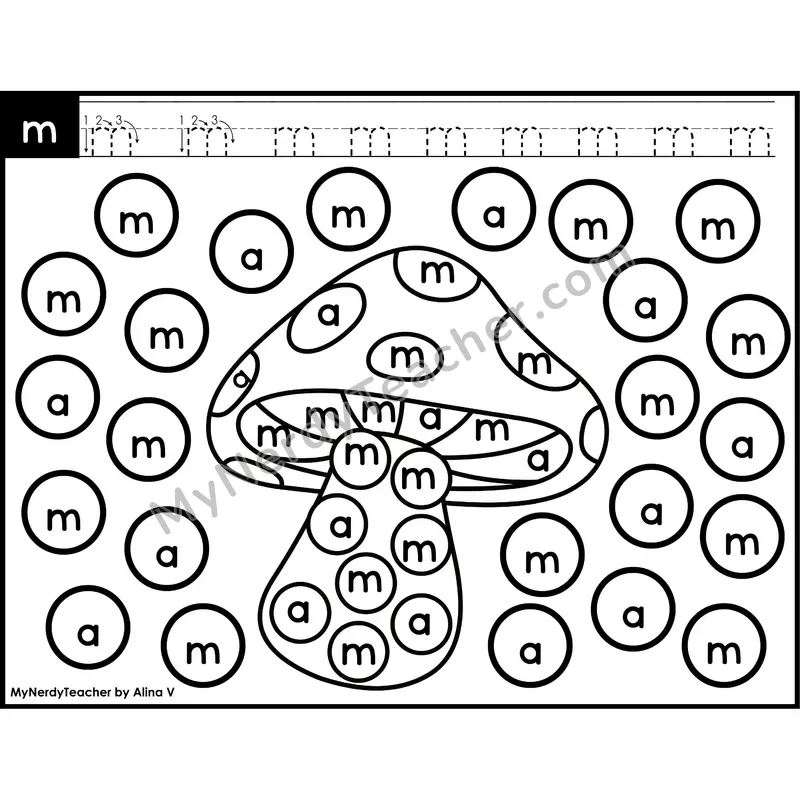 Lowercase Letter m Dab a Dot Worksheet — Letter Recognition Center