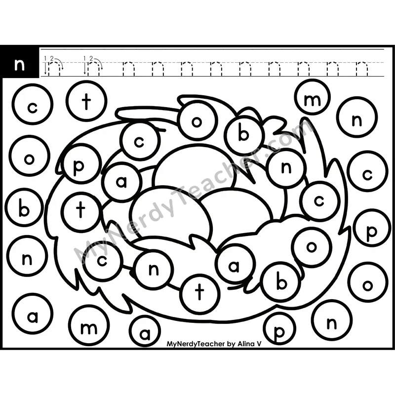 Lowercase Letter n Dab a Dot Worksheet — Letter Recognition Center