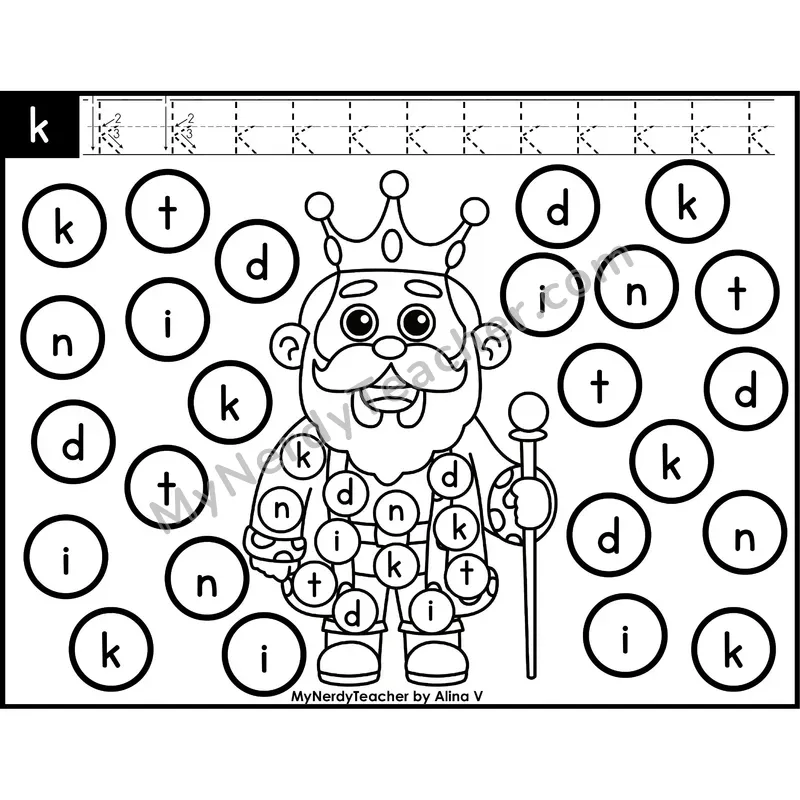 Lowercase Letter k Dab a Dot Worksheet — Letter Recognition Center