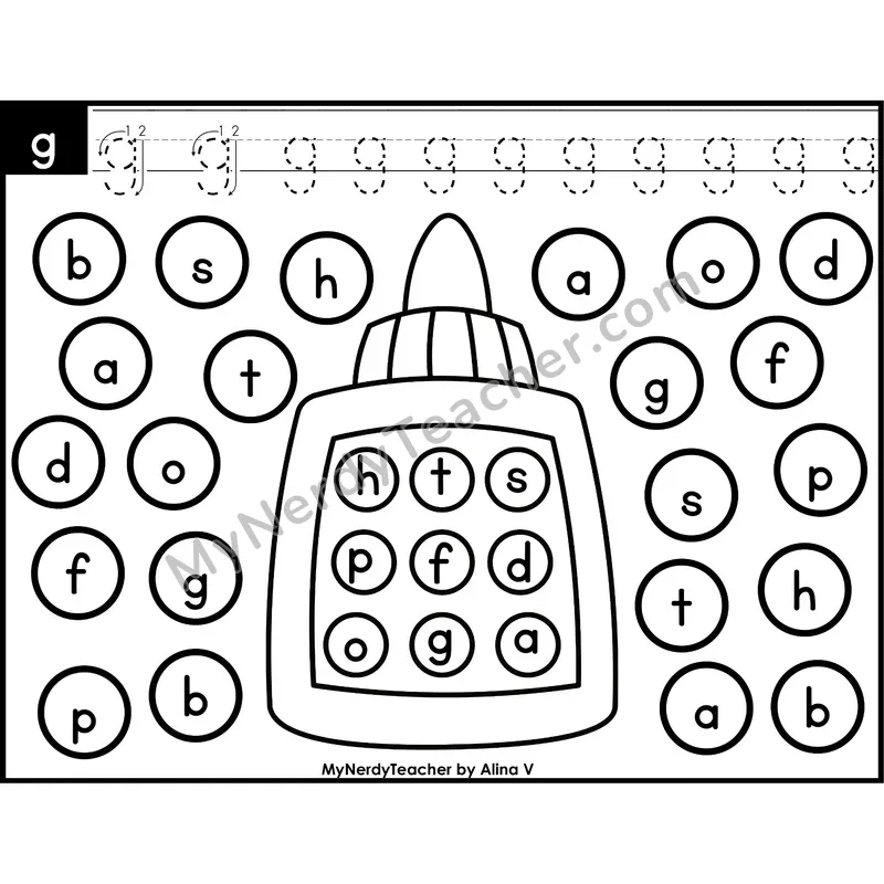 Lowercase Letter g Dab a Dot Worksheet — Letter Recognition Center