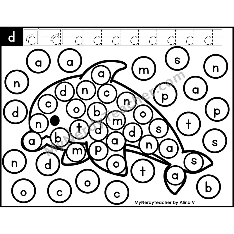 Lowercase Letter d Dab a Dot Worksheet — Letter Recognition Center