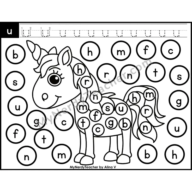 Lowercase Letter u Dab a Dot Worksheet — Letter Recognition Center