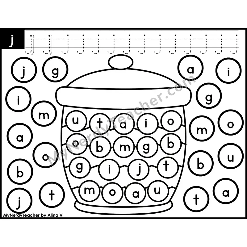 Lowercase Letter j Dab a Dot Worksheet — Letter Recognition Center