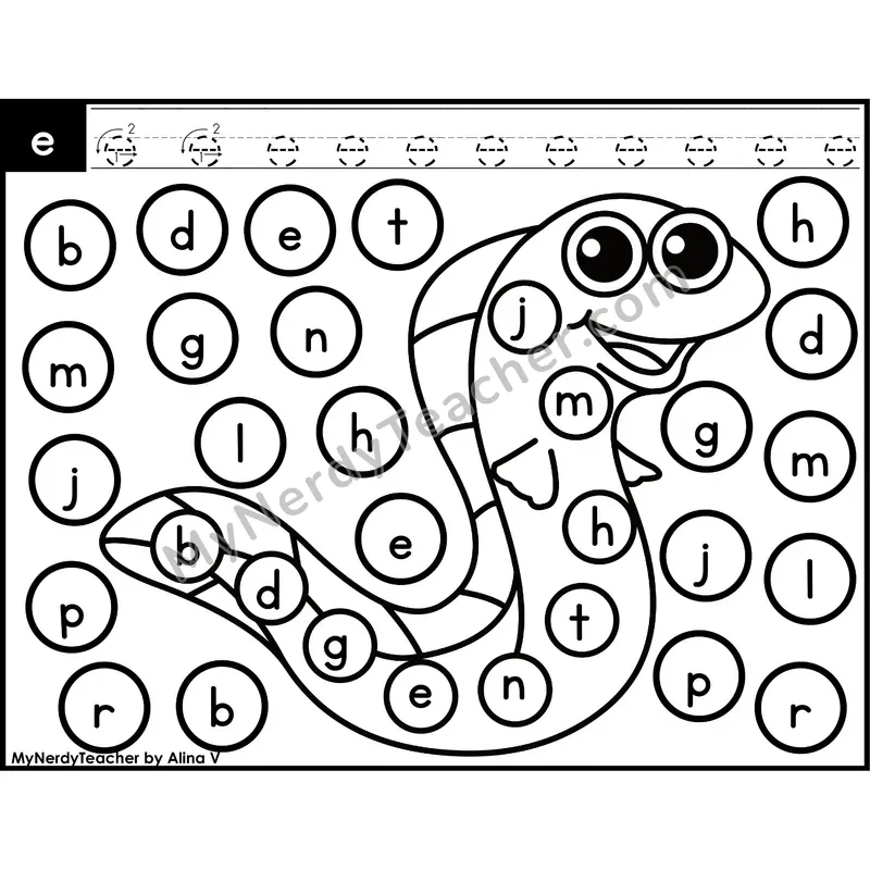 Lowercase Letter e Dab a Dot Worksheet — Letter Recognition Center