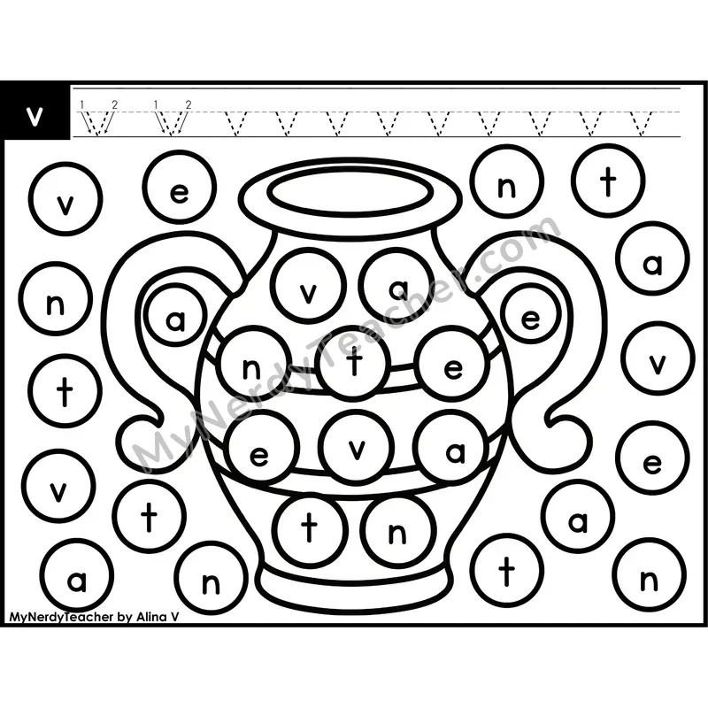 Lowercase Letter v Dab a Dot Worksheet — Letter Recognition Center